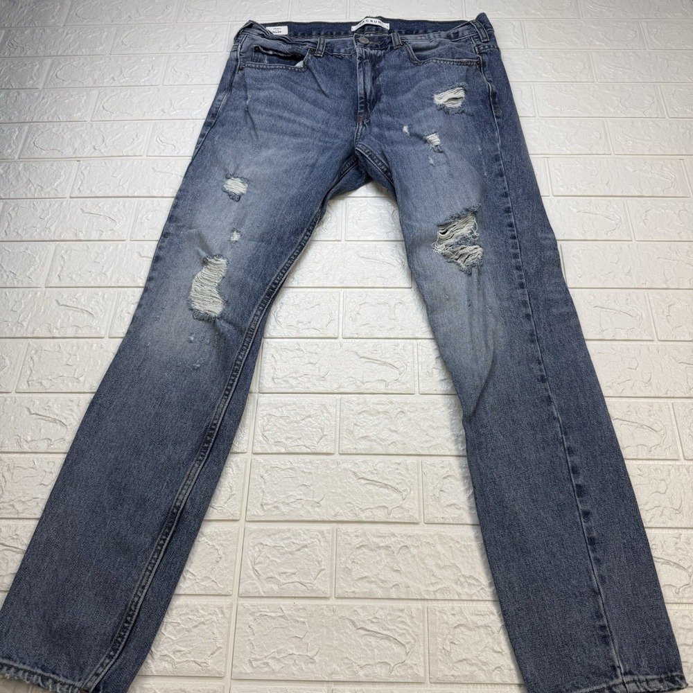 Pacsun Stacked Skinny Jeans Mens 32x30 Blue Distressed Mid Rise Stretch Denim